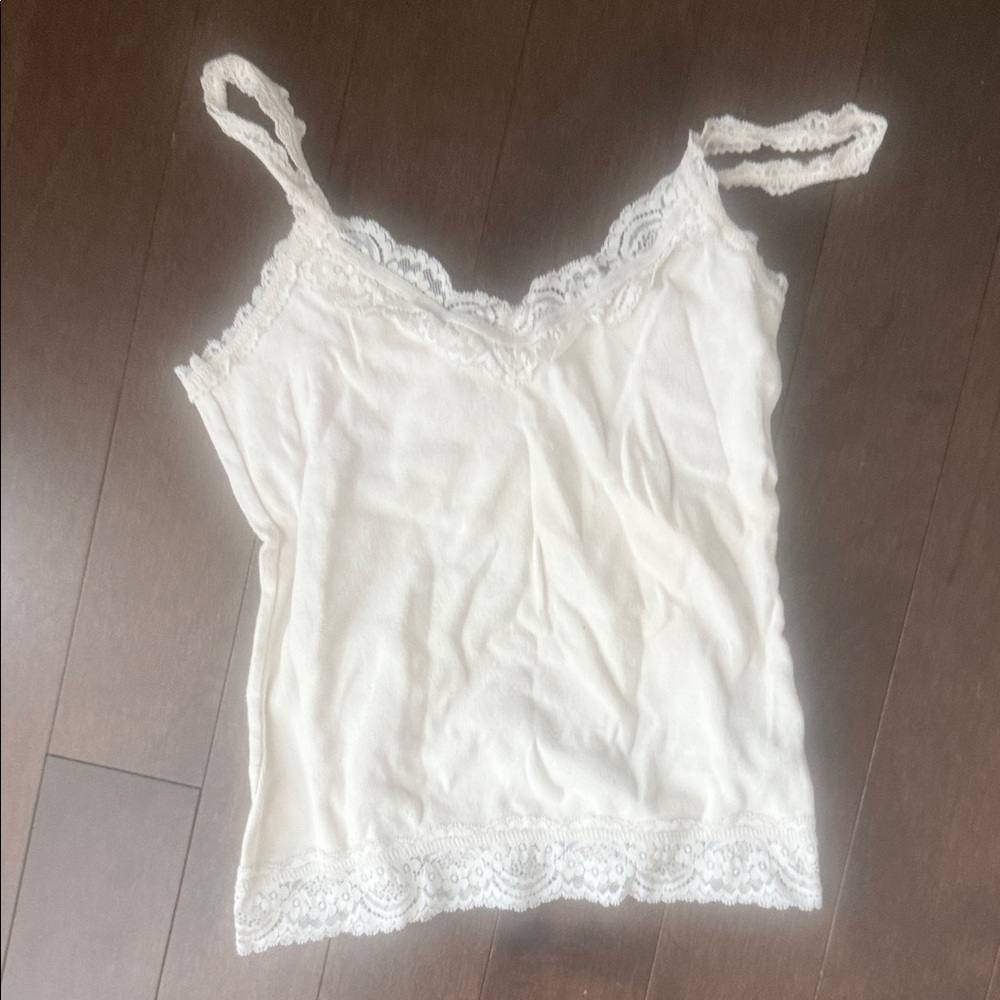Brandy Melville Cream Lace Trim Top